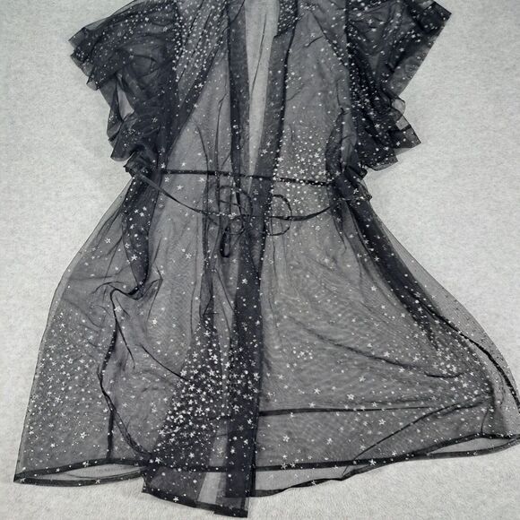 Victorias Secret Sheer Glitter Star Robe M-L Long Cruise Bling Black - Picture 2 of 9